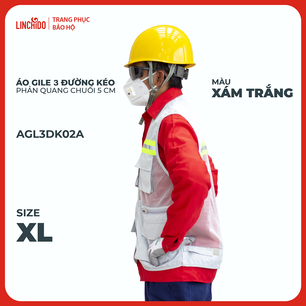 Áo Gile Kỹ Sư, Giám Sát Công Trình, Bảo Hộ Lao Động, 3 Đường Kéo, 6 Túi - Mã AGL3DK02A