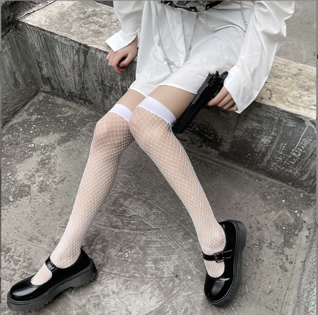 Vớ lưới cá của phụ nữ dài sexy vớ lưới rỗng Nhật Bản sinh viên lưới VT08 - Màu trắng
