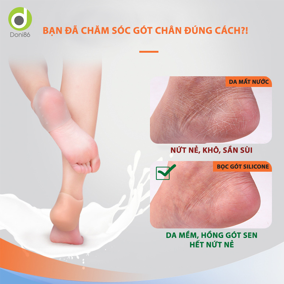 Vớ bọc gót chân silicone chống nứt nẻ chống bong tróc da, bảo vệ gót - Doni - DOPK68