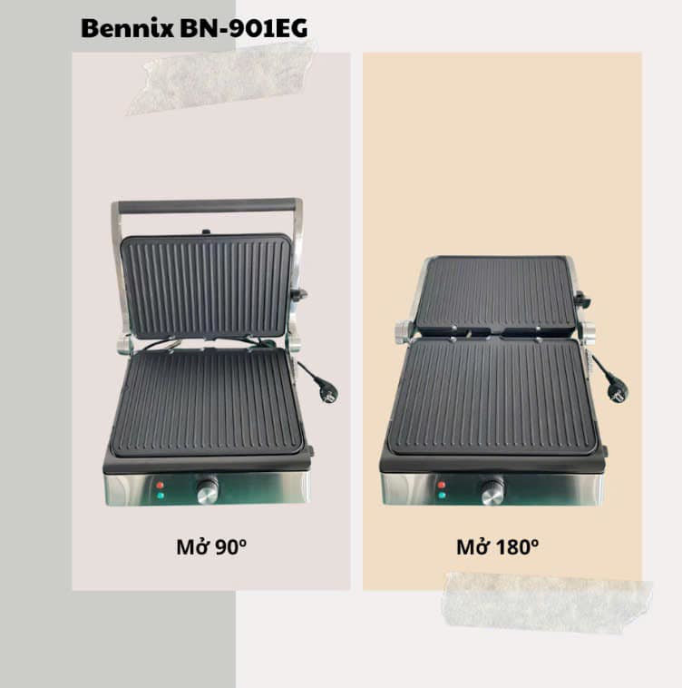 Máy Kẹp Nướng Bánh Mỳ sandwich, Bếp Nướng Điện Thái Lan BENNIX BN901EG, công suất 2200W, hàng chính hãng