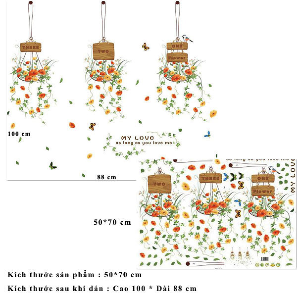 Decal dán tường 3 giỏ hoa cho ZOOYOO XL7106