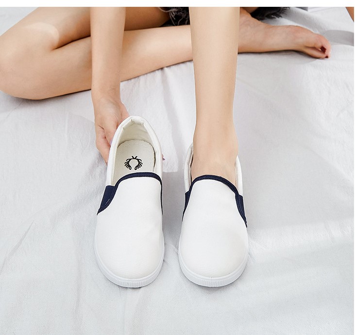 Giày lười nữ vải cotton đế cao su mềm cao 2p