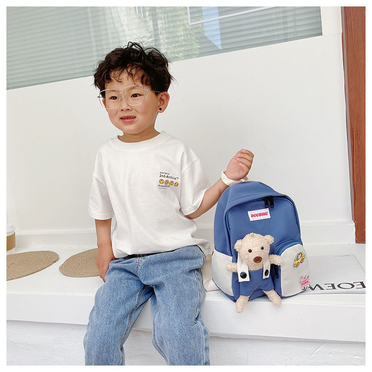 Balo cho bé vải dù mềm chống thấm nước tặng kèm gấu cho bé đi học mầm non BALO-46
