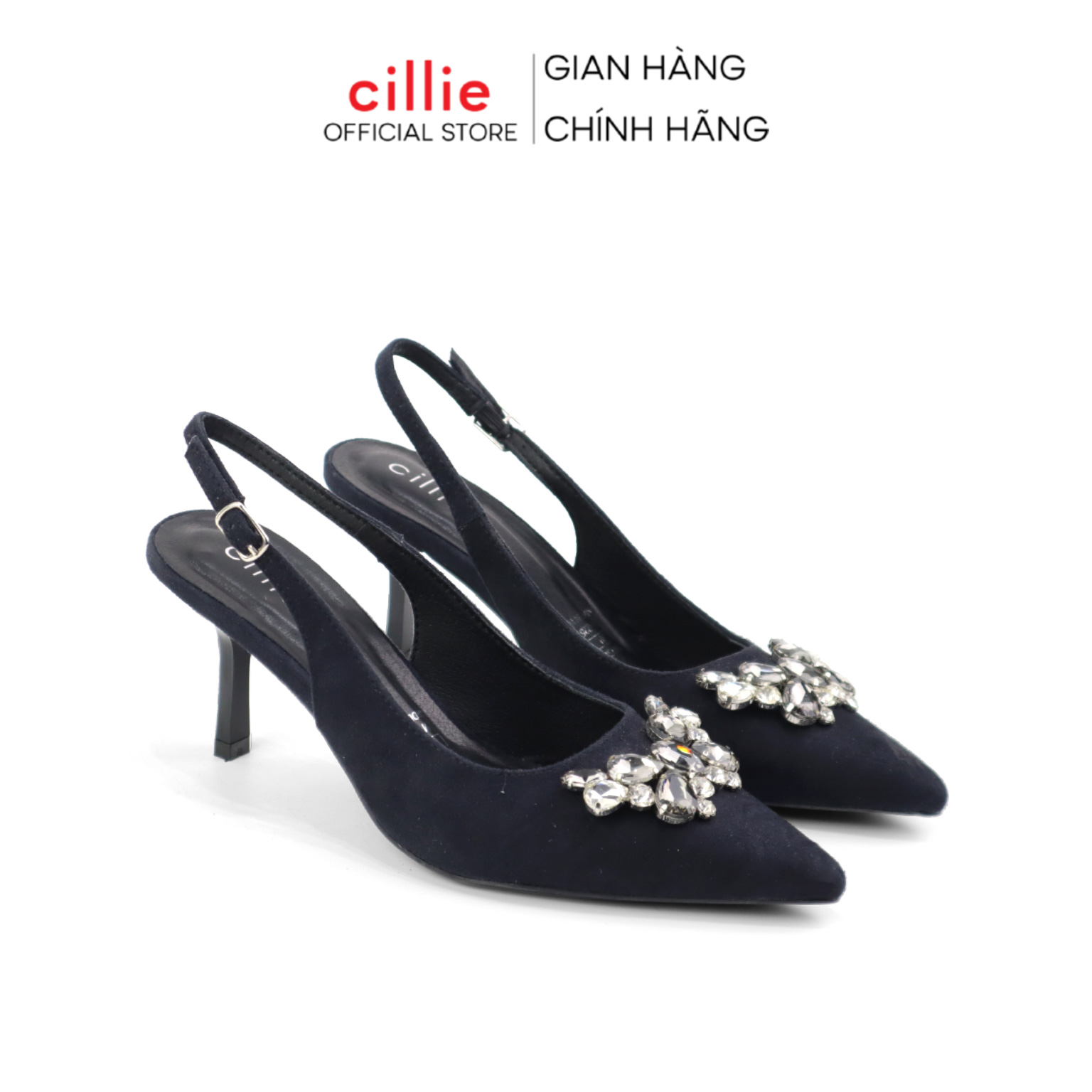 Giày cao gót slingback nữ mũi nhọn thời trang đính đá nổi bật gót nhọn thanh lịch cao 7cm đi tiệc đi làm Cillie 1111