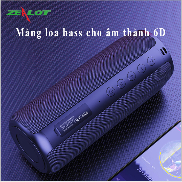 Loa bluetooth Zealot nghe nhạc không dây hàng chính hãng âm bass siêu trầm tặng kèm 1 móc khóa chữ Bamboo