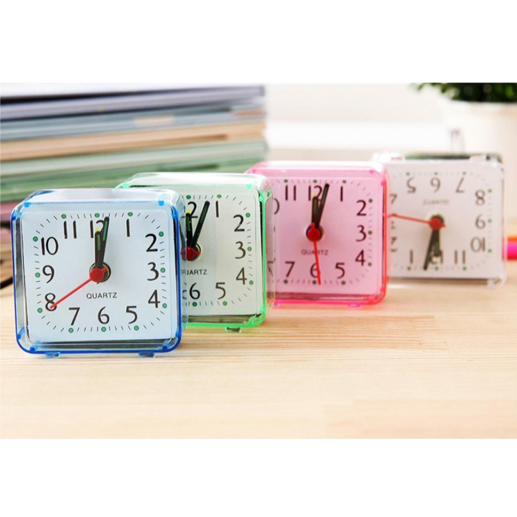 2X Mini Square Quartz Clock Travel Alarm Clock Bedroom Home Table Clock Pink