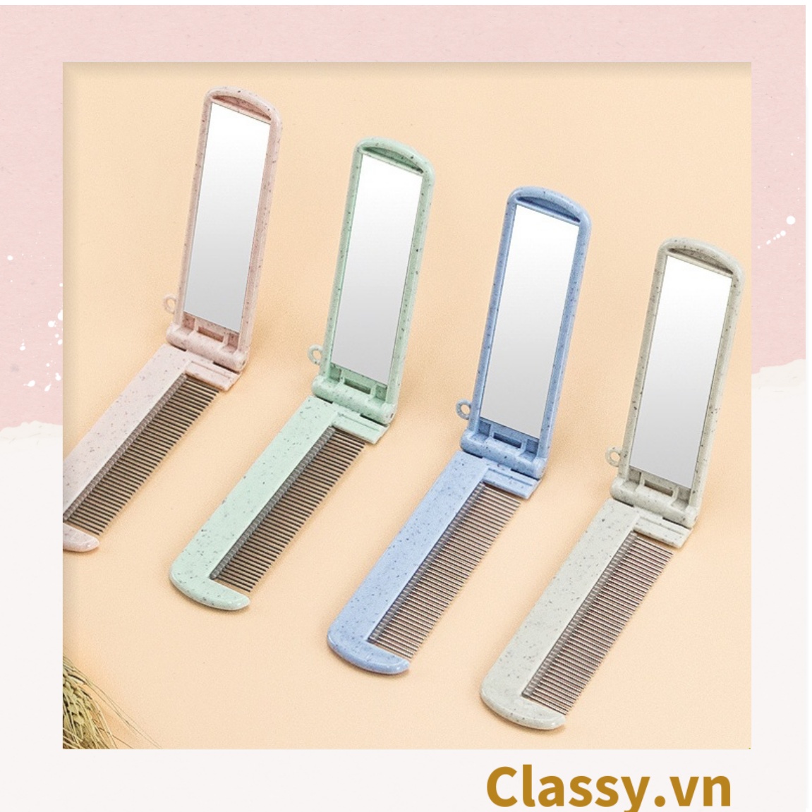 Lược Mini  Classy kèm gương có thể gấp lại, gọn nhẹ, tiện dụng, xinh xắn họa tiết động vật PK951