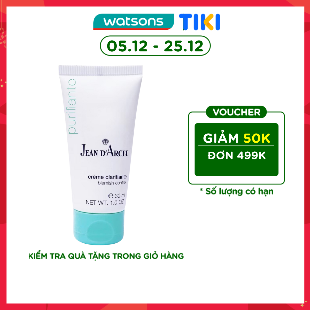 Kem Giảm Mụn Nhanh Jean d'Arcel Blemish Control 30ml