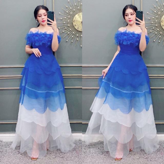 Đầm Maxi xoè phồng dự tiệc kết hoa nổi SANG TRỌNG -MS48V- Size ML đến 58kgMM MM