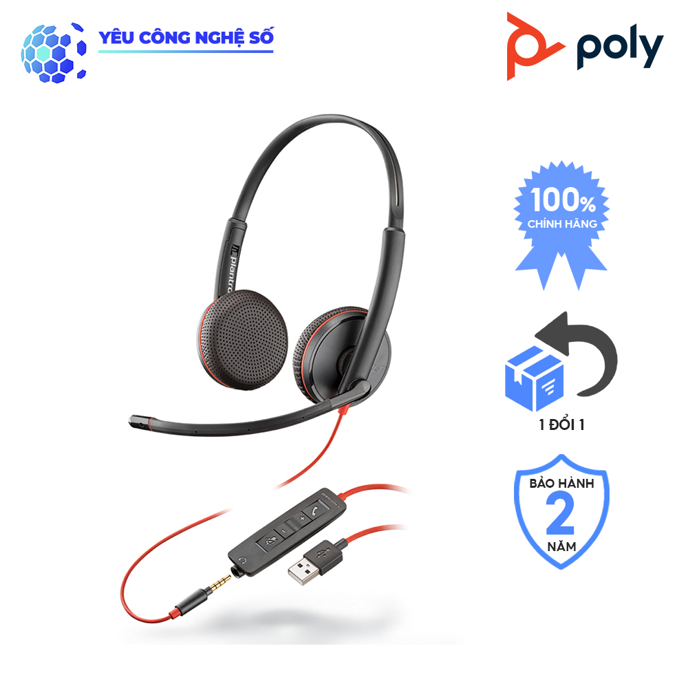 Tai Nghe Chụp Tai Có Dây Poly Blackwire 3225 USB-A Hàng Chính Hãng