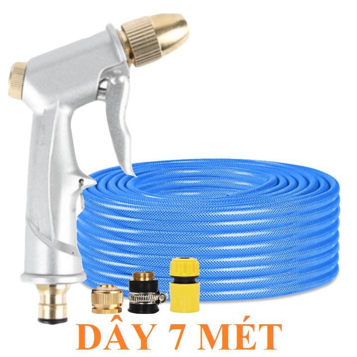 Bộ dây vòi xịt bơm nước tưới rửa , tăng áp 3 lần, loại 7m, 10m 206701 đầu đồng,cút,nối đồng + đai