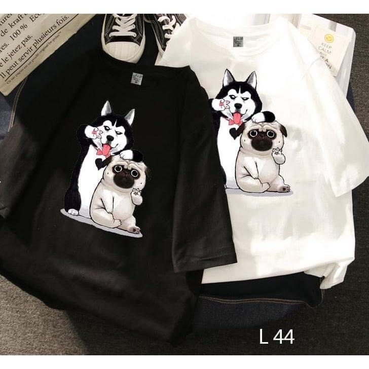 ÁO THUN UNISEX NAM NỮ hai con chó le lưỡi ôm đầu