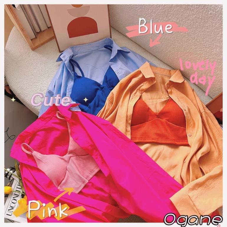 Set áo croptop bra 2 dây phối áo khoác sơ mi kèm quần shorts trắng