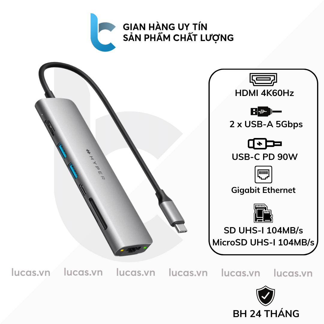 Hub/ Cổng Chuyển USB-C Hyperdrive Slab 7in1 - Hàng Chính Hãng