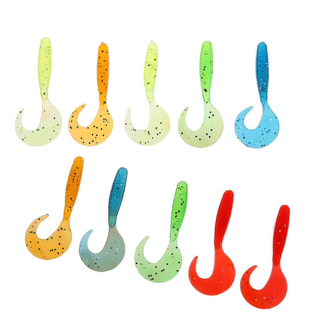 Set of 10m Grub Soft Worm Plastic Fishing Lure Micro Jig Head Tackle Baits