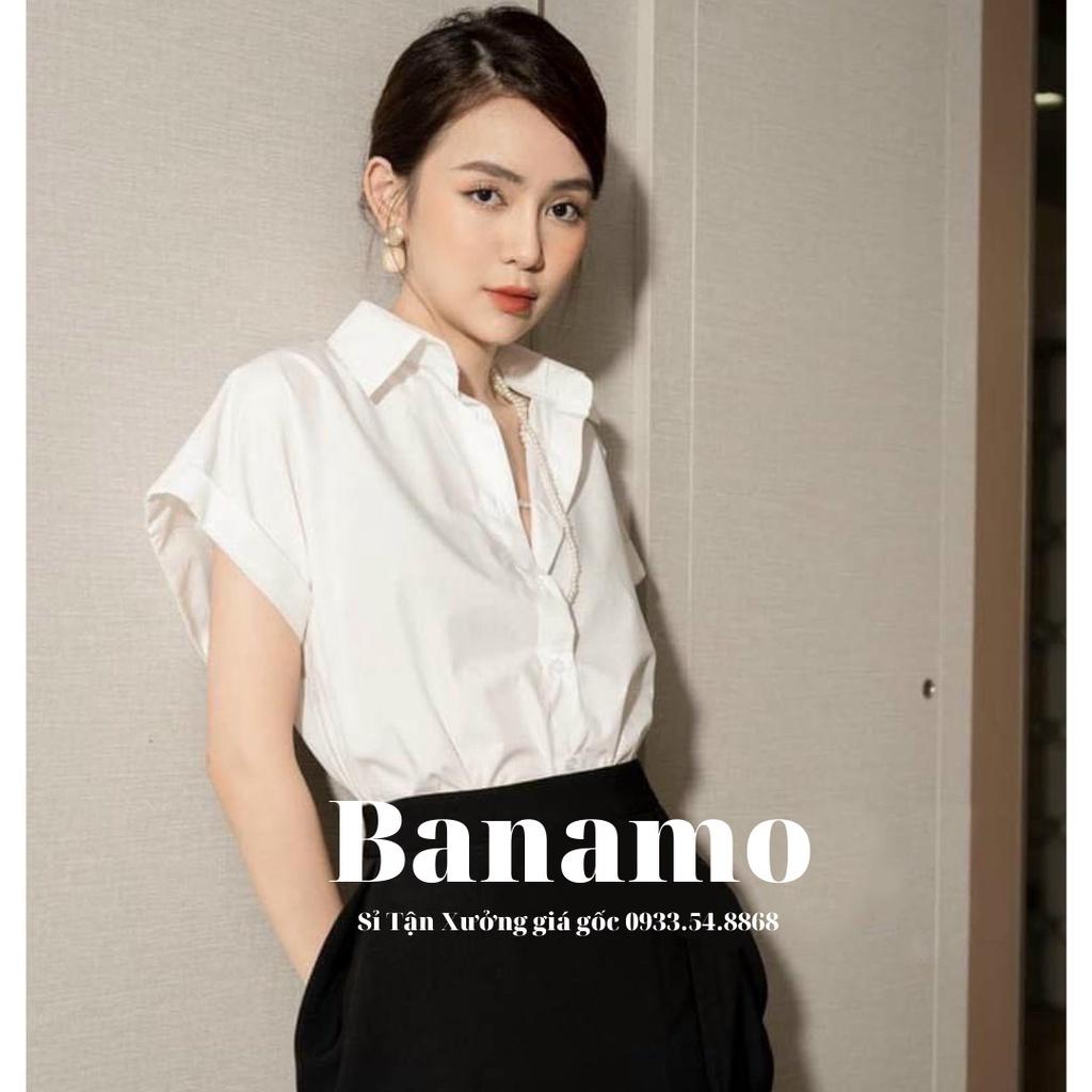 Áo sơ mi nữ tay hến phong cách công sở siêu đẹp thời trang Banamo Fashion sơ mi tay hến 3923