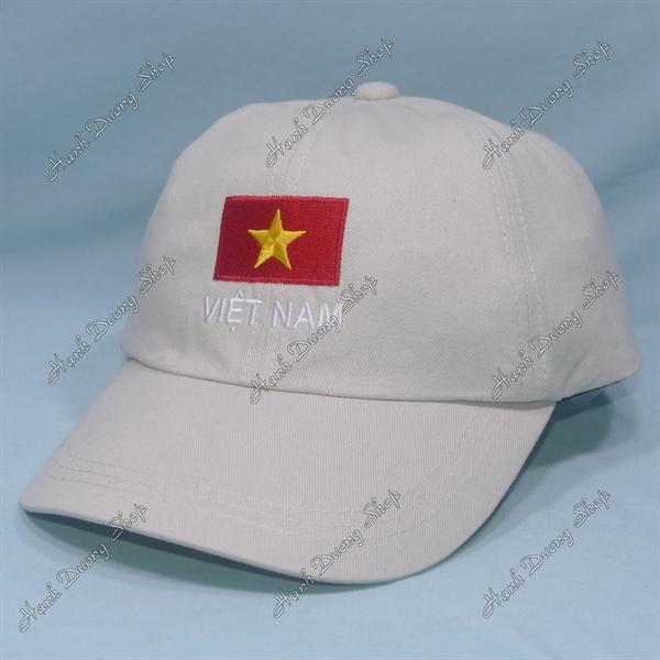 Nón kết thêu lá cờ Việt Nam có khóa dán phía sau vòng đầu 56-60cm - Kem trắng