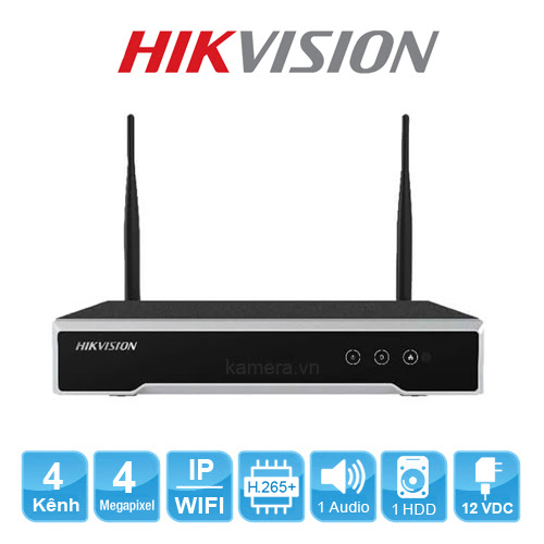 Đầu ghi wifi 4 kênh IP DS-7104NI-K1/W/M, 2 ăng ten, vỏ sắt, tối đa 4MP, tách từ KIT (hàng chính hãng )