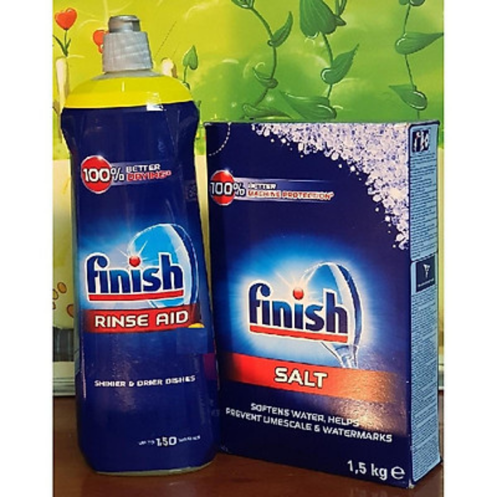 Combo Muối rửa bát finish 1.5kg+Nước làm bóng finish 750ml dùng cho Máy rửa bát