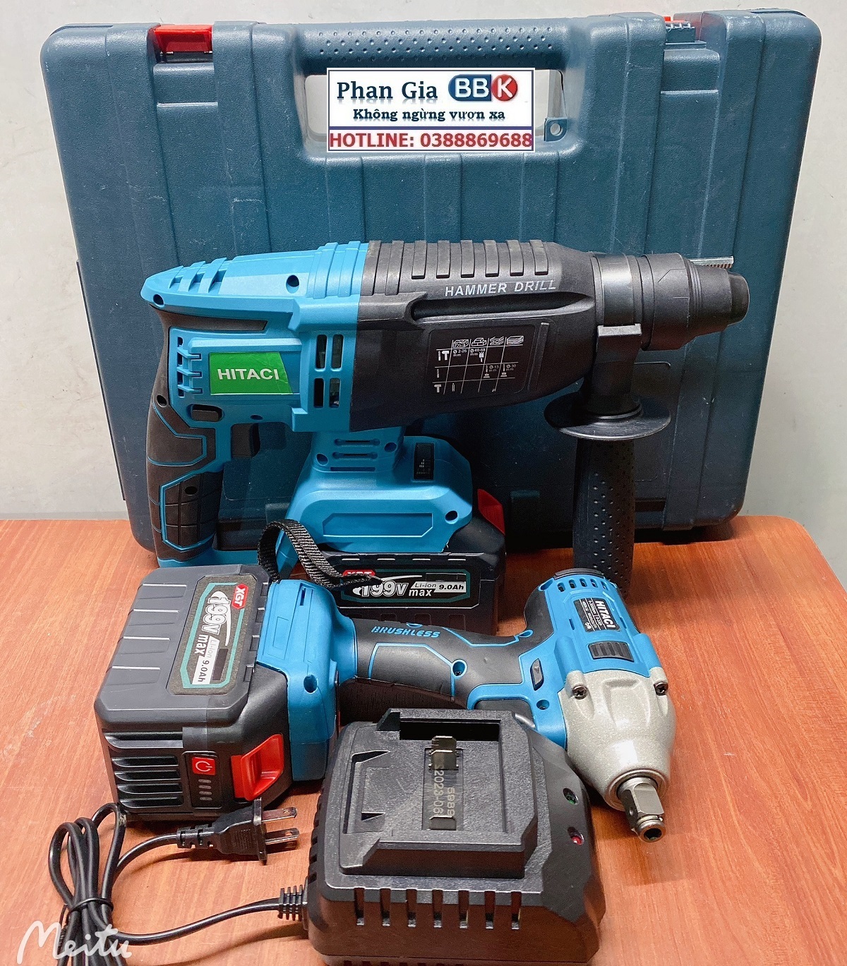 Bộ Combo 2 Trong 1 Gồm Máy Khoan Đục Bê Tông Và Bulong Dùng Pin 199V 2 Pin 15 Cell - Máy Khoan Siêu Khỏe