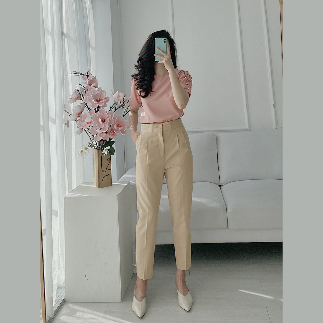 Áo kiểu nữ thời trang Eden dáng suông cổ tròn đính hạt - ASM145