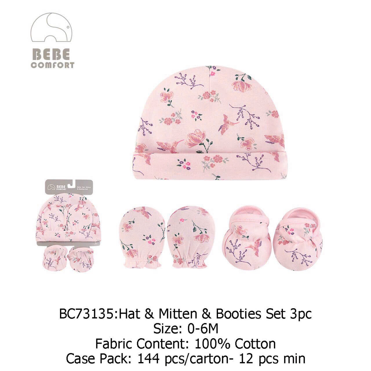 Set 3 món mũ/nón bao tay bao chân cho bé sơ sinh Bebe comfort