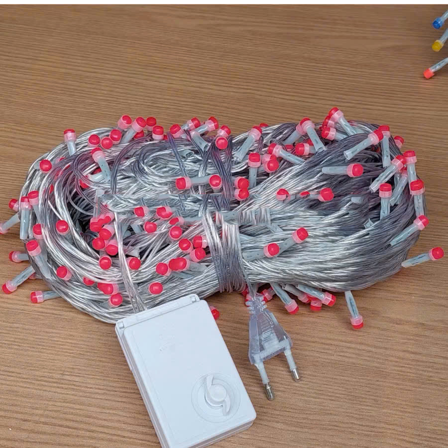 Dây Đèn Dp Màu Đỏ 8 Chế Độ Chớp Dài 80M Bóng Lớn V8 Có Box Điều Chỉnh Và Đầu Nối