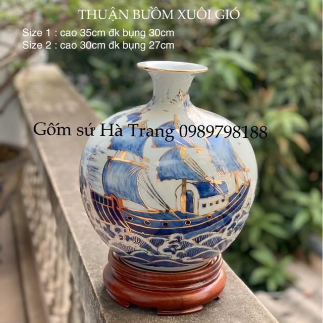 BÌNH HÚT TÀI LỘC GỐM SỨ BÁT TRÀNG CAO CẤP VẼ VÀNG 24K HOẠ TIẾT THUẬN BUỒM XUÔI GIÓ