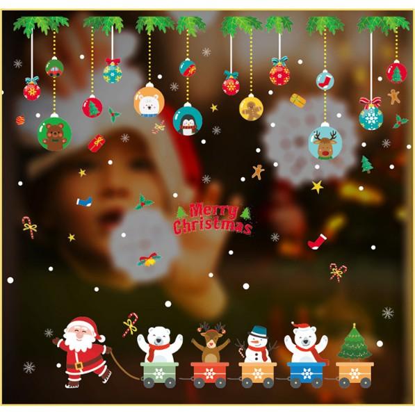 Decal trang trí Noel - Ông già Noel kéo xe cho các bạn nhỏ