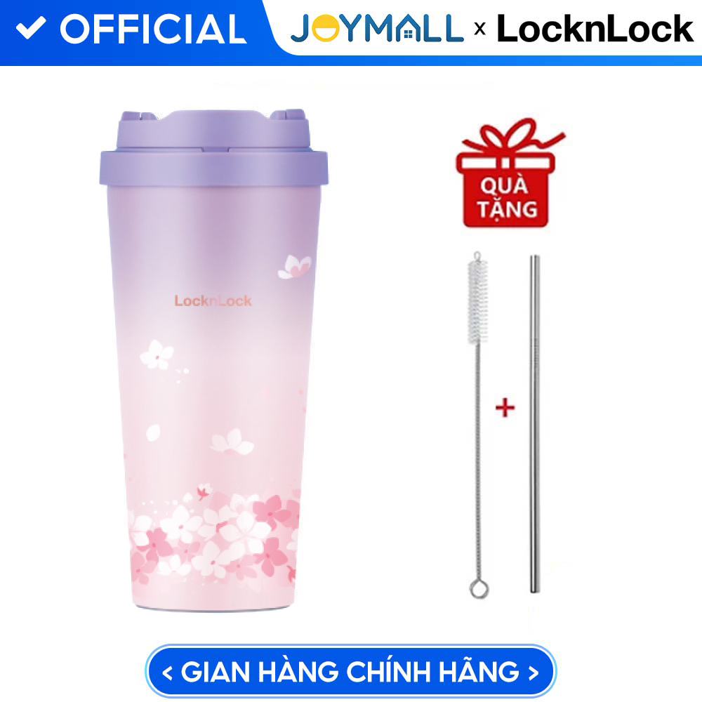 Ly Giữ Nhiệt Lock&Lock Energetic One Touch Tumbler LHC3249 550ml – Hàng Chính Hãng, Bằng Thép Không Gỉ Inox 316L, Nắp Mở Một Chạm, Tặng Ống Hút Và Cọ Rửa – Anh đào tím