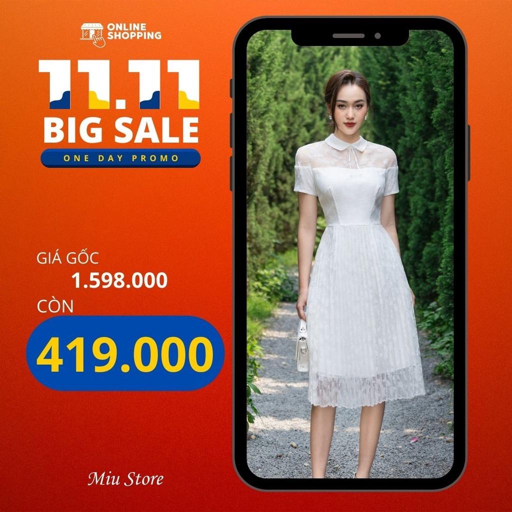 D00351 - Đầm thiết kế cao cấp công sở ren thêu hoa màu trắng Miu Store