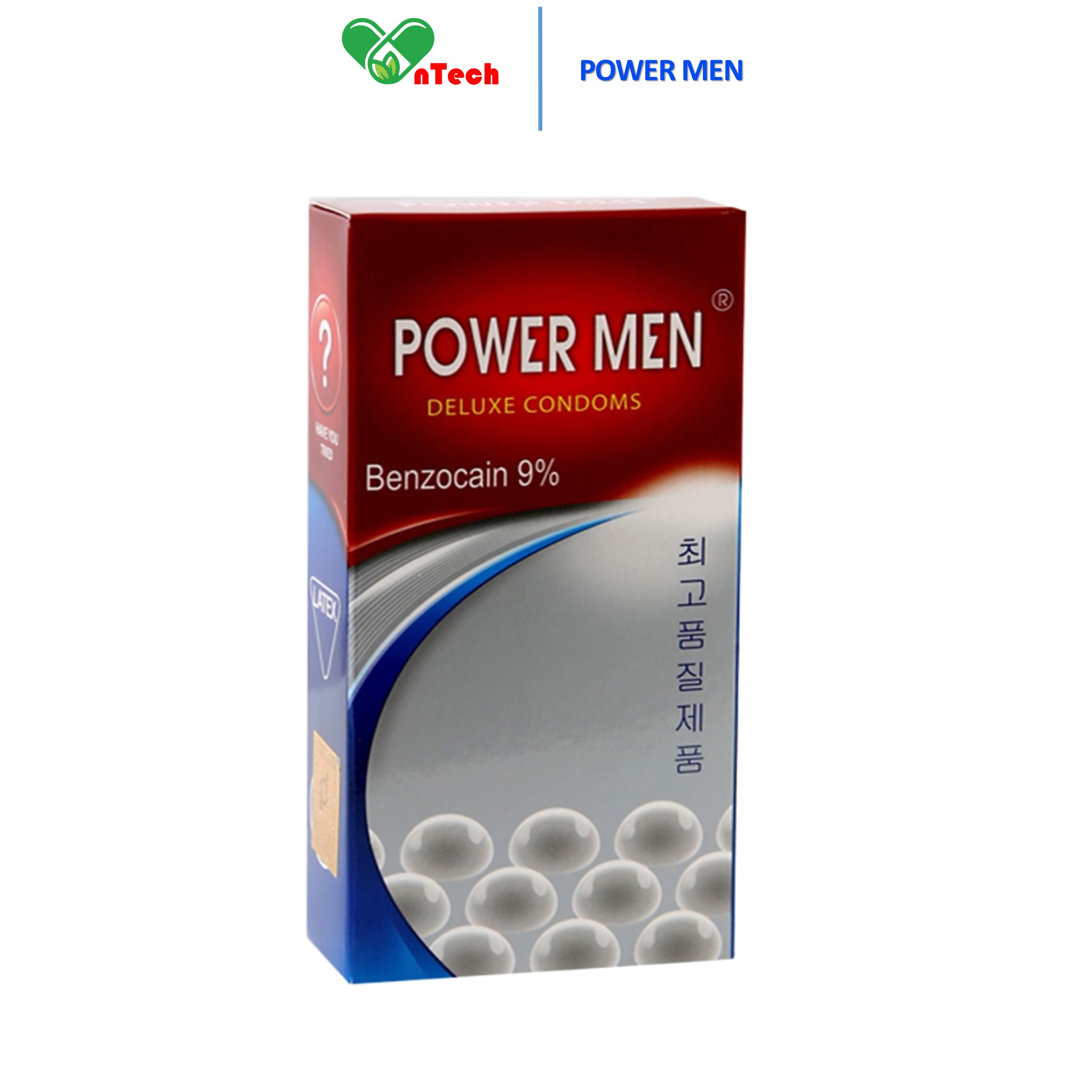 Bao cao su POWER MEN LONGER PLUS Ngọc Trai siêu mỏng gân gai nổi kéo dài thời gian 9% Benzocain chống xuất tinh sớm hộp 12 chiếc