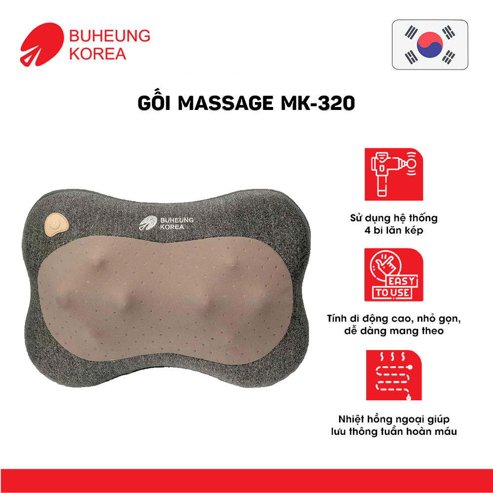 Gối massage Buheung MK-320 nhỏ gọn, giúp lưu thông máu, giảm đau, bảo hành chính hãng 12 tháng