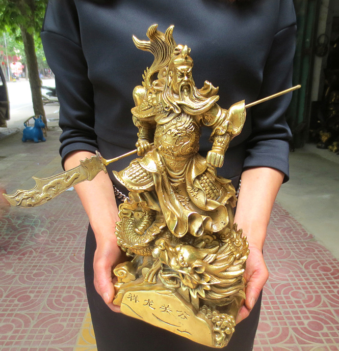 Tượng phong thủy quan công vân trường cưỡi rồng bằng đồng thau