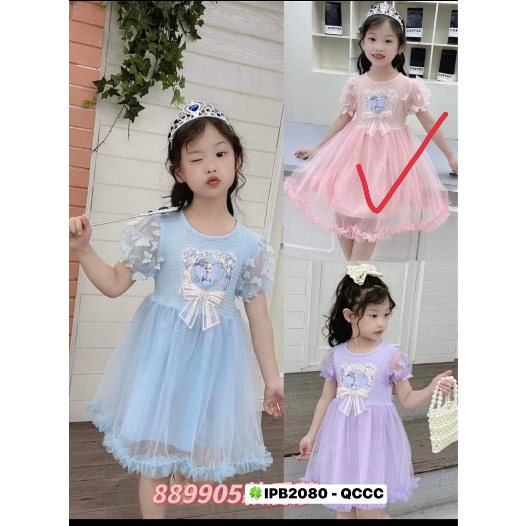Đầm váy công chúa cho bé gái phong cách hàn quốc mẫu kuromi elsa size 10-20kg hàng Quảng Châu