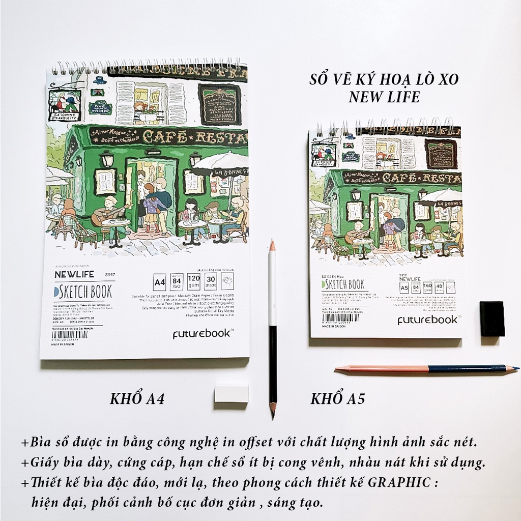 Tập Vẽ Ký Hoạ (SketchBook) NEW LIFE- Khổ A5- Mã SP: S952- Phong cách Hàn Quốc- VPP FUTUREBOOK. (Giao Mẫu Ngẫu Nhiên)
