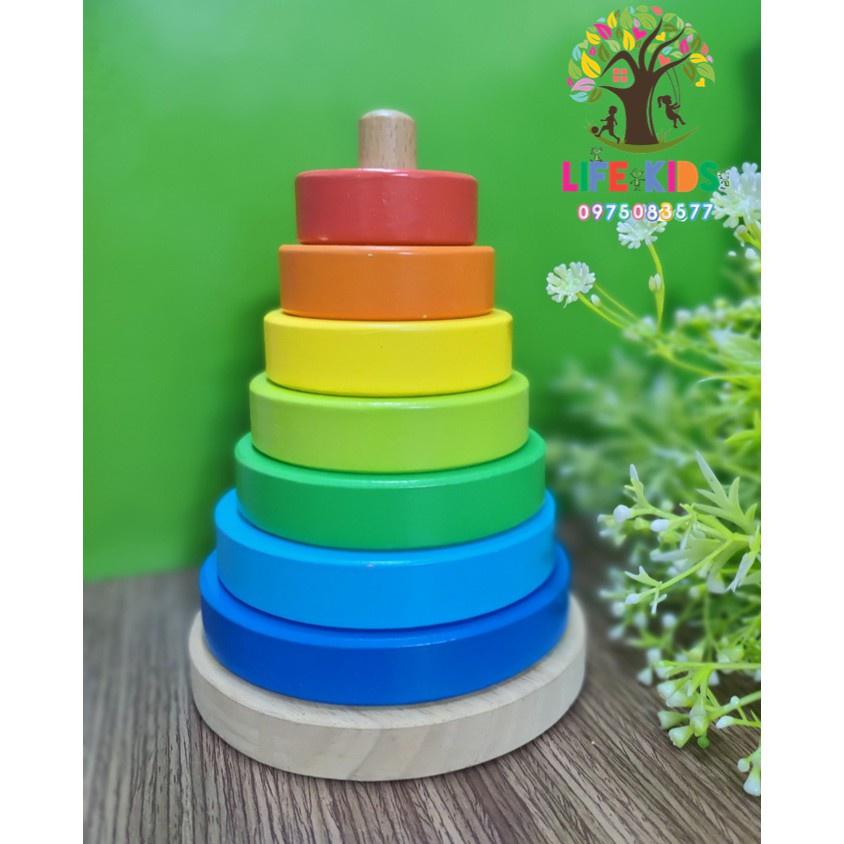 Bộ xếp hình cầu vồng bằng gỗ vui nhộn cho trẻ đồ chơi trẻ em Giáo cụ montessori -đồ chơi gỗ xuất khẩu châu Âu