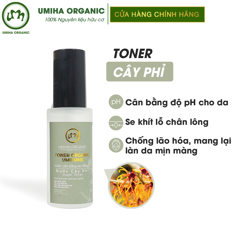 Toner dưỡng da Cây Phỉ hữu cơ UMIHOME 50/100ml cân bằng độ pH, cấp ẩm, se khít lỗ chân lông và phục hồi da