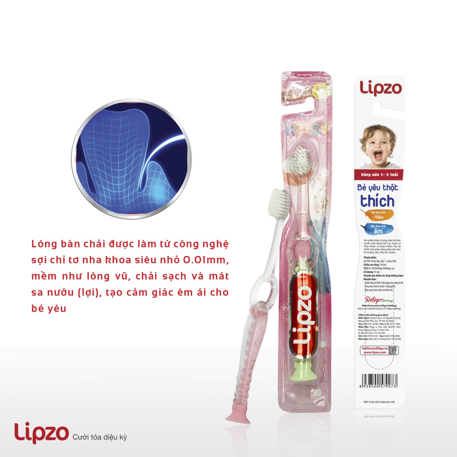 Bàn chải Lipzo Kids S1 Tặng 01 Kem đánh răng Lipzo Shiny Clean 19g