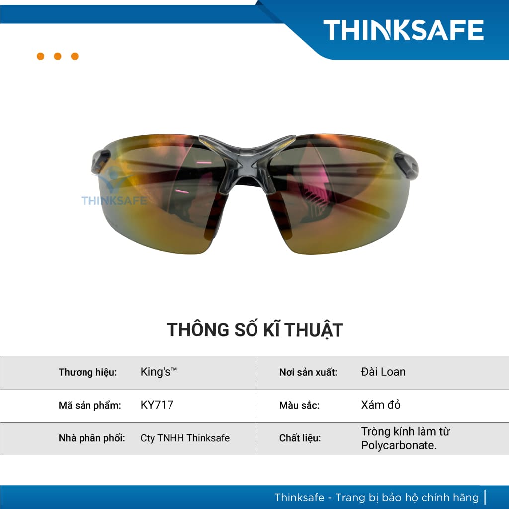 Kính bảo hộ King's Thinksafe, mắt kiếng bảo hộ chống bụi, siêu nhẹ, chống tia uv đi đường, ôm khuôn mặt, màu đen - KY717