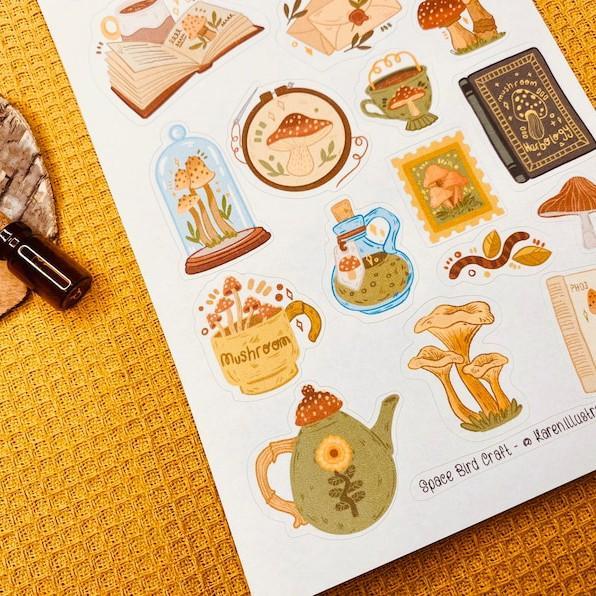 Sticker sheet vintage mushrooms - chuyên dán, trang trí sổ nhật kí, sổ tay | Bullet journal sticker - unim055