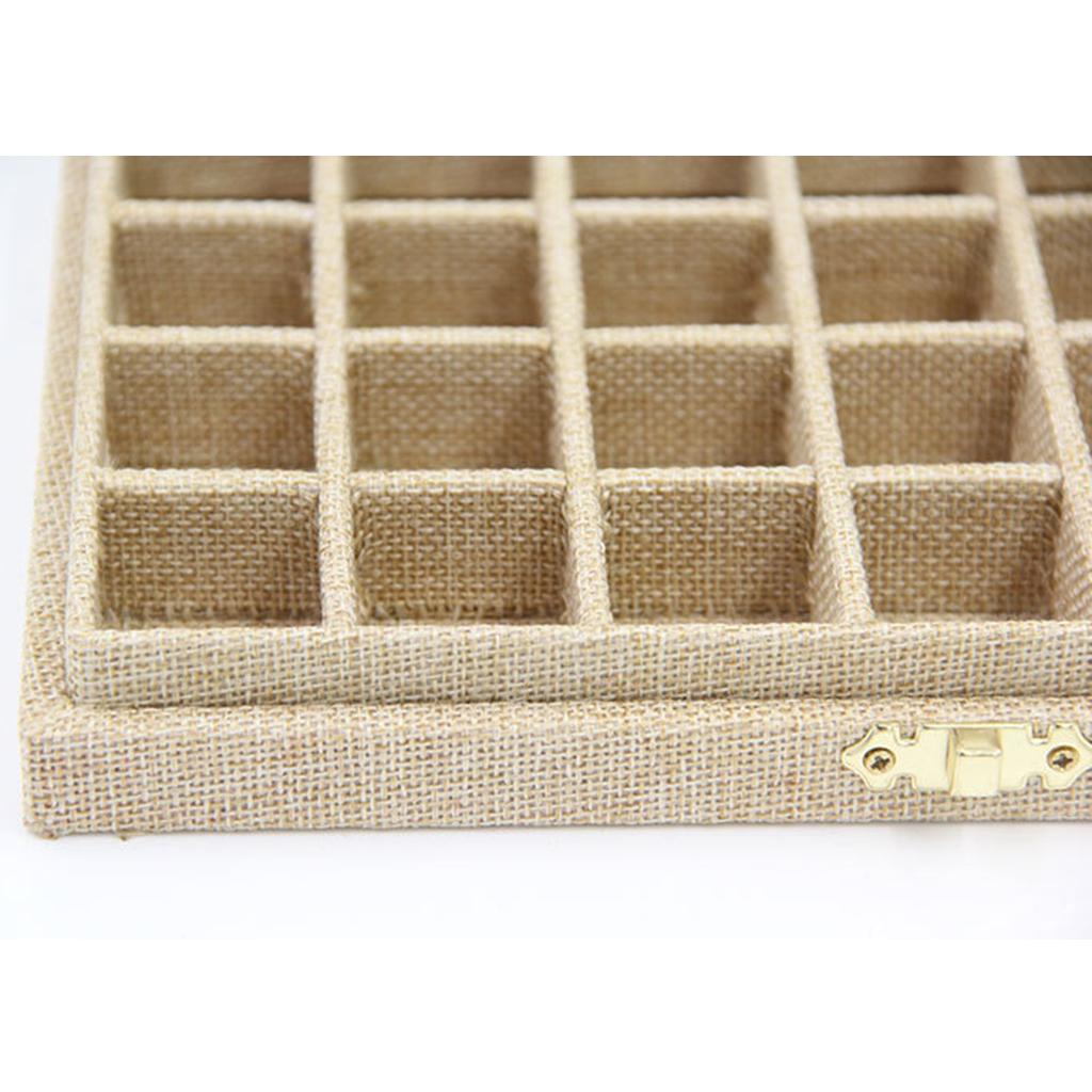 Sackcloth Linen Clear Lid Jewelry Tray Showcase Display Storage Box