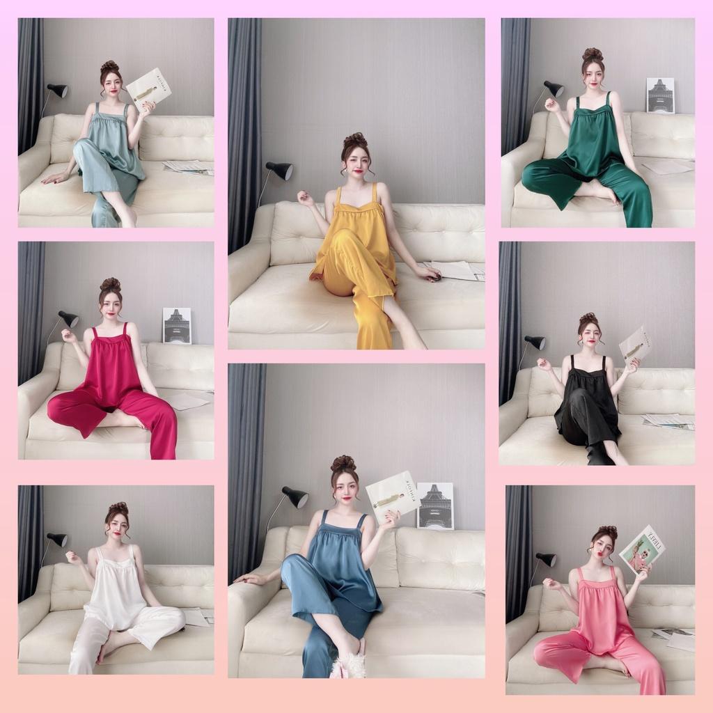 Đồ bộ dài nữ, bộ dài mặc nhà, đồ bộ dây bảng quần dài chất satin