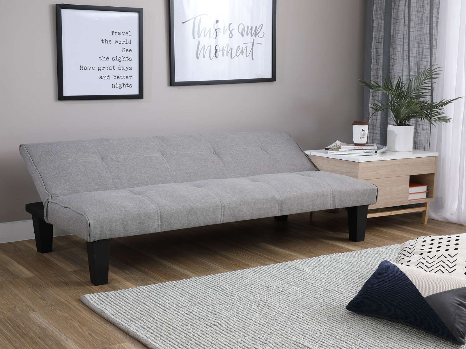 Ghế sofa giường đa năng DAY DREAM khung gỗ, đệm bọc vải cao cấp màu XÁM NHẠT, tựa lưng ngả 3 cấp độ | Index Living Mall - Phân phối độc quyền tại Việt Nam