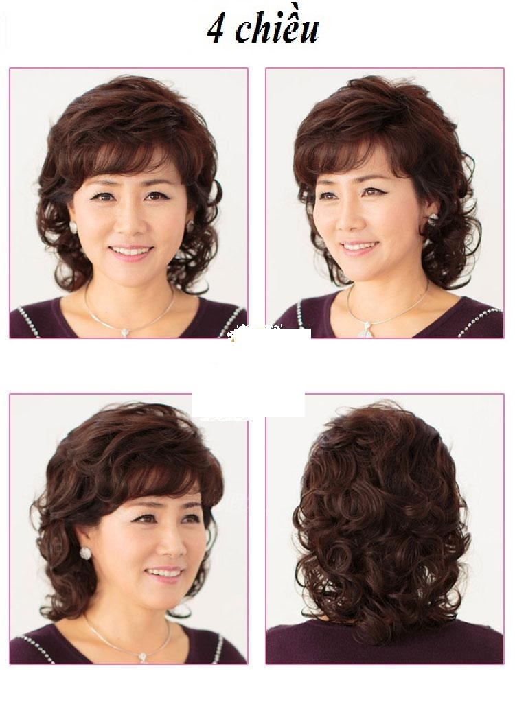 Tóc giả nữ trung niên cao cấp màu nâu đen, mã TG04A-9026 , tặng kèm lưới trùm tóc