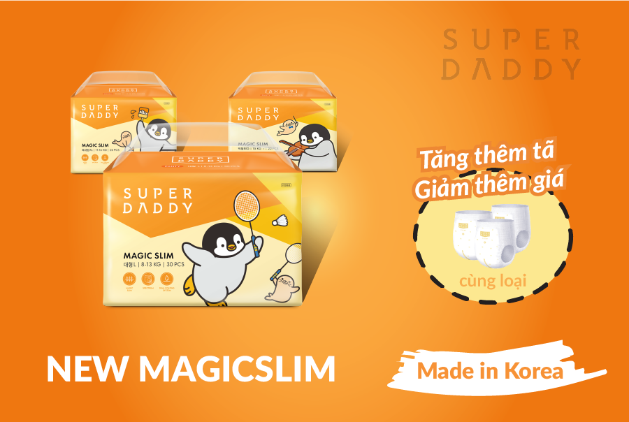 Bỉm Tã quần SUPER DADDY Magic Slim NEW cao cấp Hàn Quốc Full Size L/XL/BIG SIZE/KID