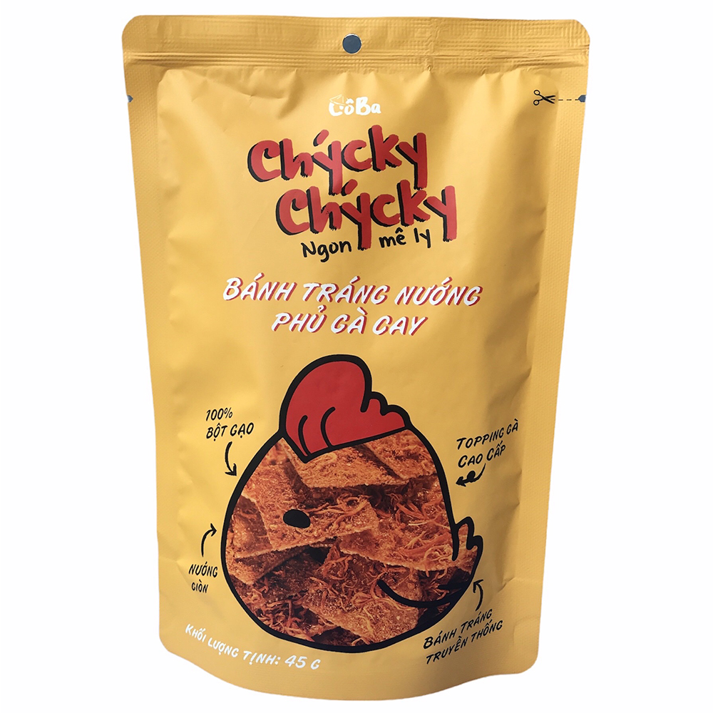 Snack Bánh Tráng Nướng Phủ Gà Cay Chycky Chycky Cô Ba 45g đồ ăn vặt,mồi nhậu ngon,giá rẻ cho dân văn phòng