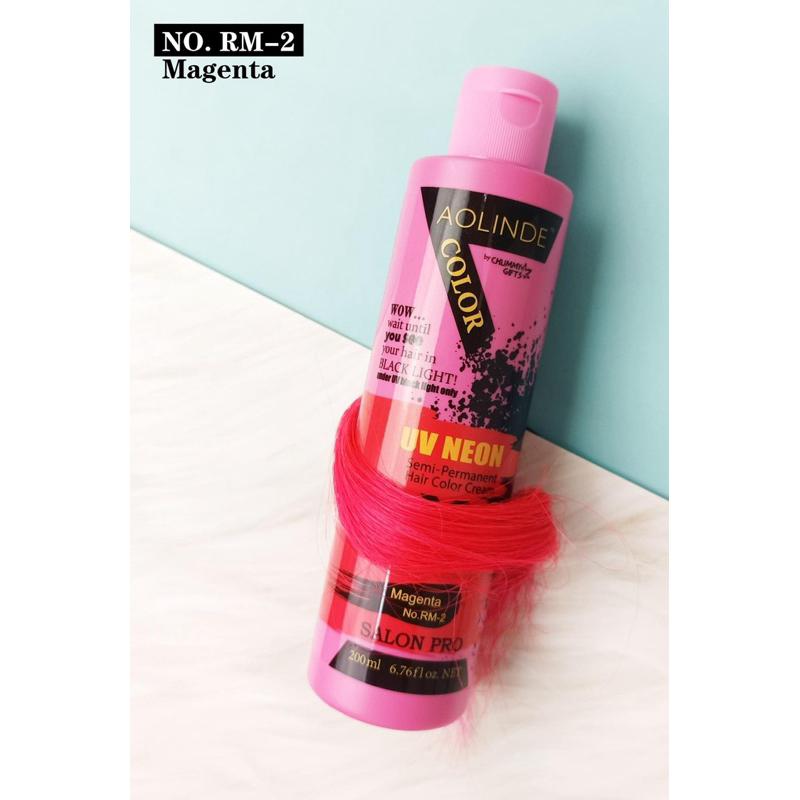 Kem nhuộm tóc Semi UV Neon không Amoniac trên nền tóc tẩy Level 9 - Aolinde Màu Đỏ Magenta 200ml + Gội xả gói Karseell 15ml