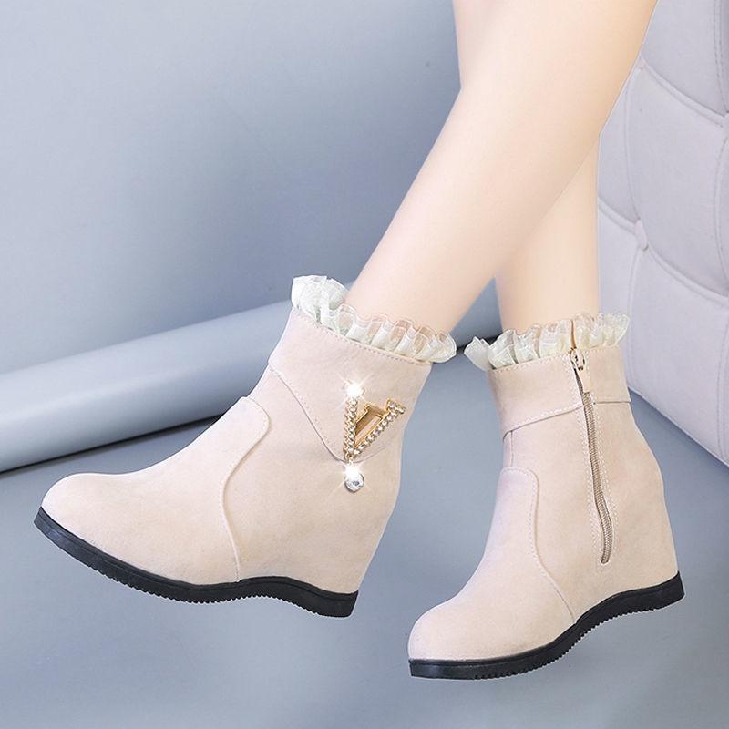 Giày Bốt Lót Lông Cừu Tăng Chiều Cao Phong Cách Hàn Quốc Thời Trang Thu Đông Hàng Mới Năm 2021