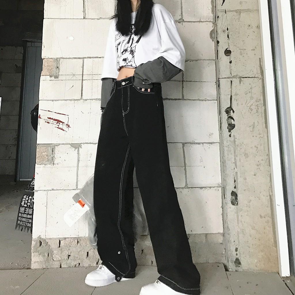 Quần jeans ulzzang đen viền trắng mới
